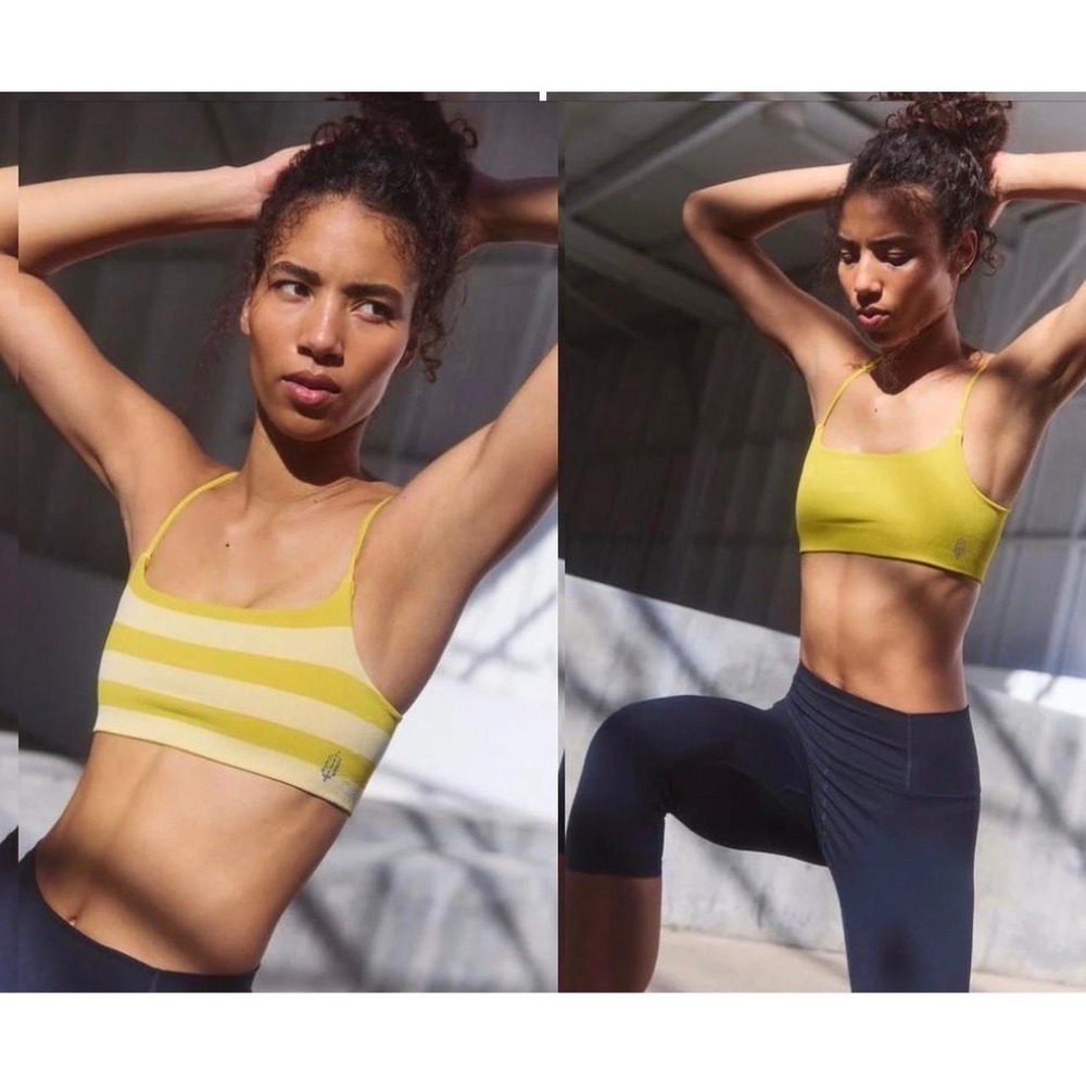 Free People Movement Tighten Up Reversible Bra Honeydew Combo Striped M/L NEW